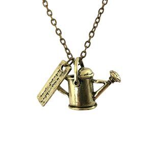 Beautifly Watering Can Charm Necklace Chain Bronze Tone
